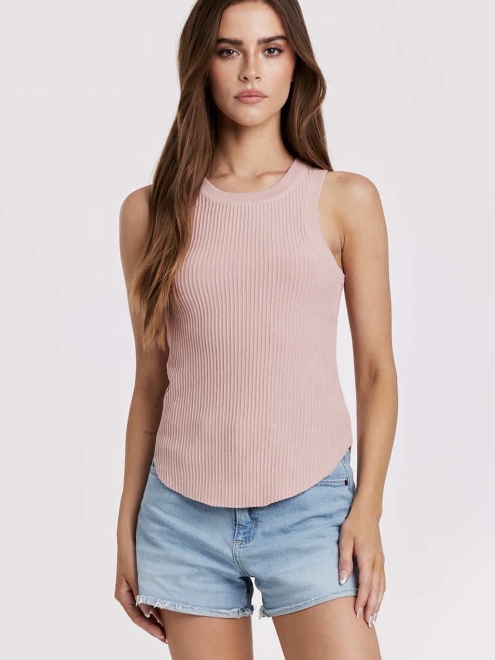 Another Love - Ribbed Sleeveless Tank Top in Blush Mauve - (M) NEW